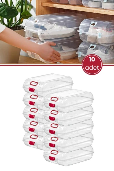 Flora 10 Adet Şeffaf Kadın Ayakkabı Kutusu, Dolap İçi Steril Ayakkabı Saklama Düzenleyici 10’lu Set