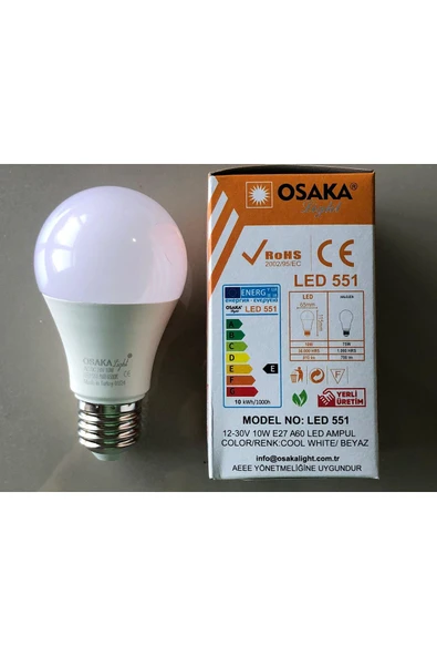 Osaka 12-30V E 27 LED LAMBA  10W=75W 810 LÜMEN 6500KELVİN BEYAZ ürün görseli 1