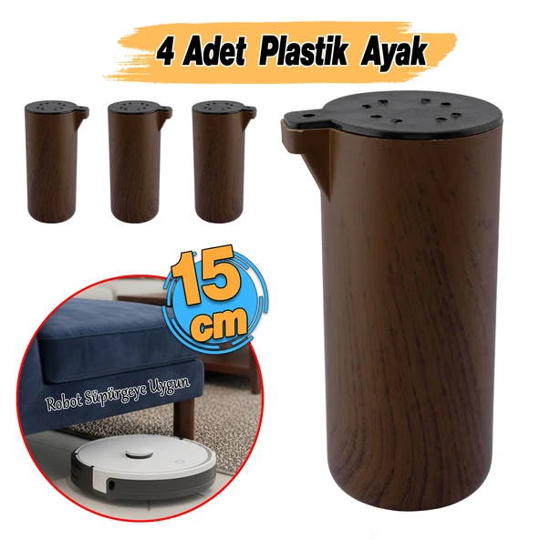 (4 Adet) Plastik Terra Kubik Kestane Kahvesi 15 cm Mobilya Kanepe Koltuk Baza Yükseltme Ayak Ayağı - Resim 2