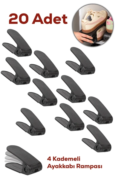 Porsima 5301 20li Ayakkabı Rampası Ayakkabı Düzenleyici Dolap İçi Organizer- Siyah