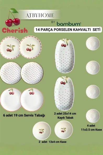 Bambum By Bambum Cherish 14 Parça Porselen Kahvaltı Takımı Kahvaltı Seti Kahvaltılık- Sunum Seti - Resim 9