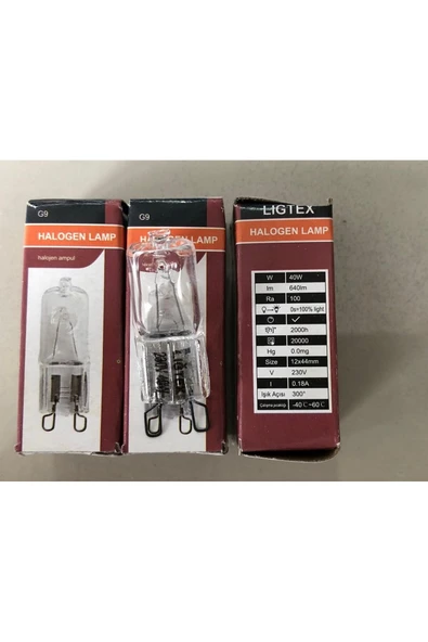Ligtex 3 ADET  G9  HALOJEN LAMBA   220V 40W= 640 LÜMEN ŞEFFAF