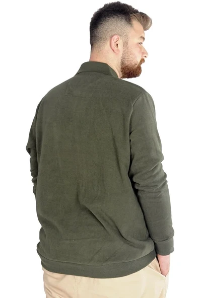 Büyük Beden Erkek Sweat Polo Cepli Selanik Basic 20441 Haki - Resim 3