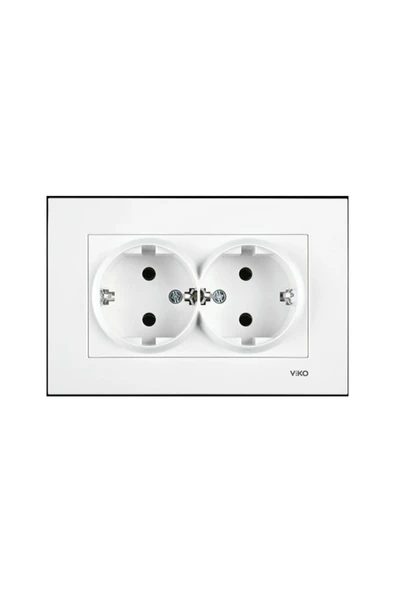 VİKO Marka Karre Model Topraklı İkili Priz Çerçeve Dahil Beyaz ürün görseli 1