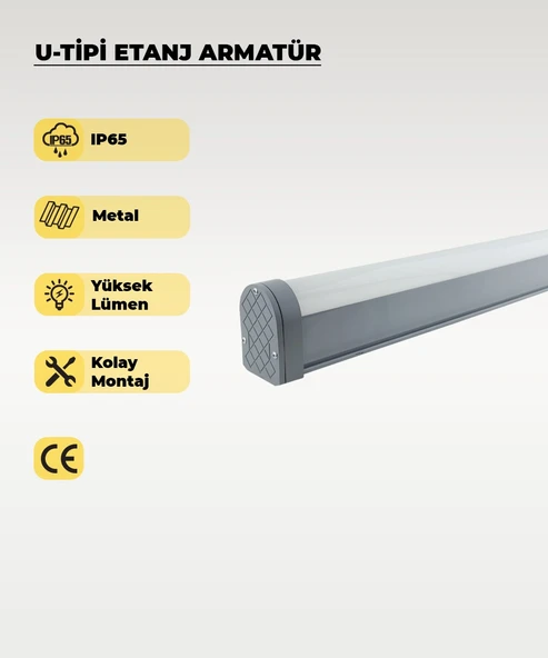 72W U Tipi Etanj Armatür 6500K Beyaz Işık - IP65 ürün görseli