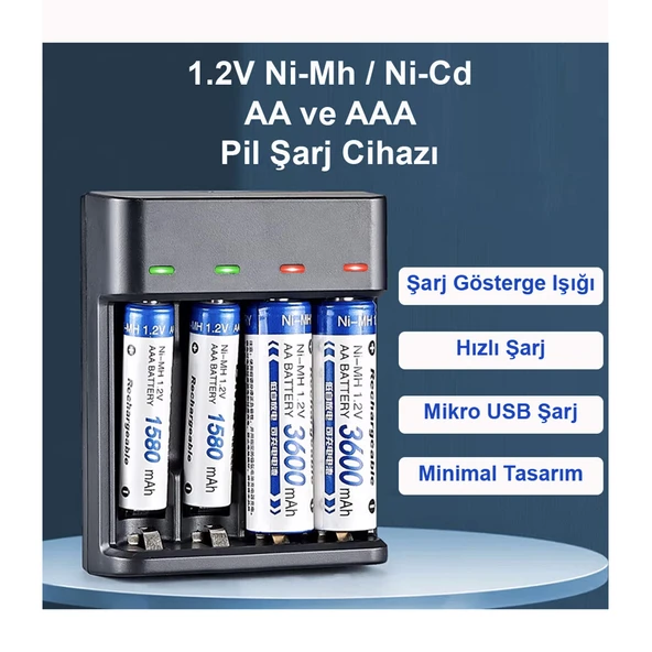 Greentech Pil Şarj Cihazı (Dört Yuvalı) - 1.2V Ni-Mh / Ni-Cd Aa / Aaa / GT-BC07 - Resim 3