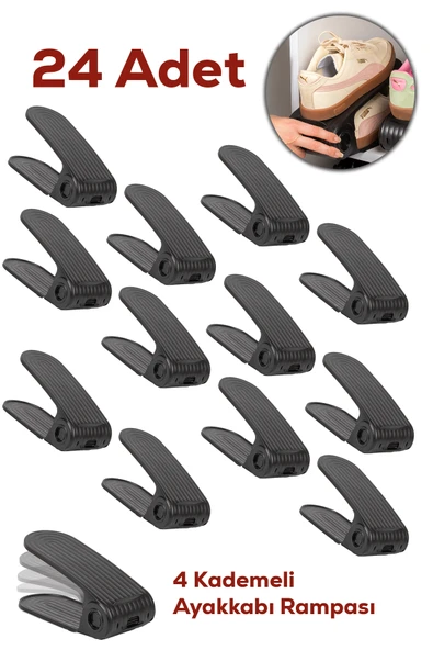 Porsima 5302 24lü Ayakkabı Rampası Ayakkabı Düzenleyici Dolap İçi Organizer- Siyah