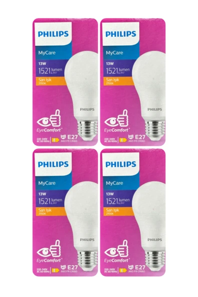 Philips (4 Adet) Philips 13W Sarı Işık E27 Duylu (Kalın Duy) Led Ampul ürün görseli 1