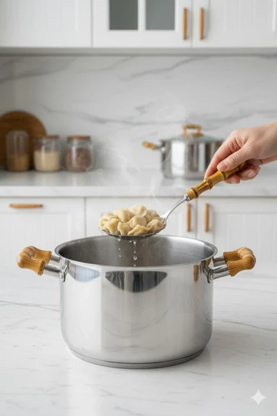 Bambum Mundo 3 Parça Bambu Saplı Çelik Mutfak Gereç Seti Kaşık Kevgir Kepçe - Resim 6