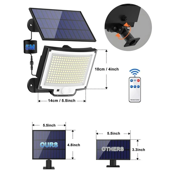 Greentech Güneş Enerjili, Hareket Sensörlü, 228 Boncuk LED Aydınlatma / GT-SL33 - Resim 6