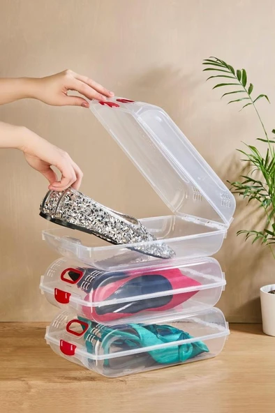 Flora 10 Adet Şeffaf Kadın Ayakkabı Kutusu, Dolap İçi Steril Ayakkabı Saklama Düzenleyici 10’lu Set - 4