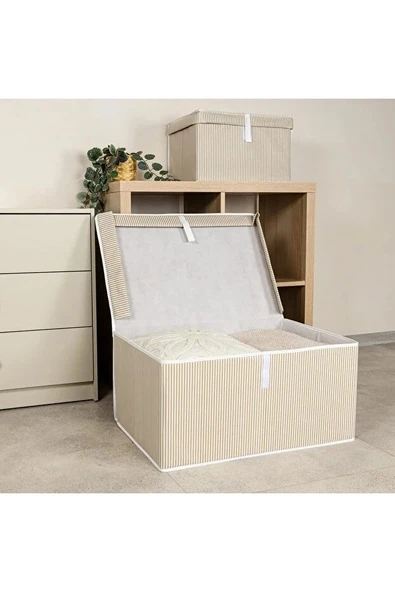 Çok Amaçlı Baza Kutusu Bej Çizgili Tekli 60x40x30 Cm