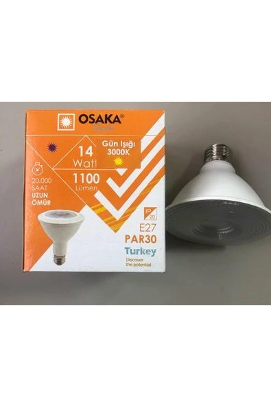 Osaka 2 ADET OSAKA E27 PAR 30 LED LAMBA 14W=100W  1100 LÜMEN 3000K SARI - Resim 2