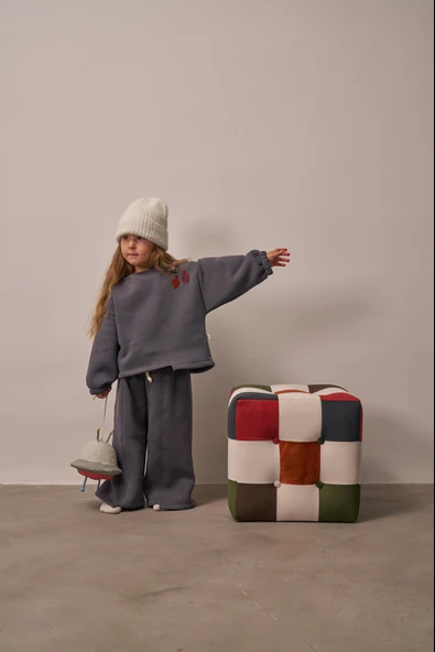 Gri Omuz Nakışlı Asimetrik Detaylı Alt Üst Takım - Resim 8