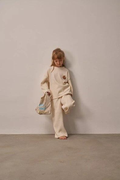 Krem Cookie Nakışlı Dökümlü Alt Üst Takım - Resim 2