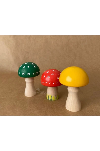 Waldorf  Doğal Ahşap Mantar Oyuncak Seti 3 lü - 3