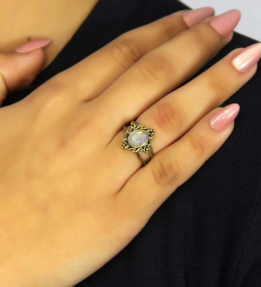 Doğal Taş Aytaşı Doğal Taşlı Antik Model Kadın Ayarlanabillir Yüzük euy71ay - Resim 2
