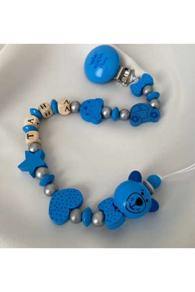 İsimli Emzik Zinciri – Doğal Ahşap Emzik Askısı – El Yapımı Bebek Hediyesi - 5