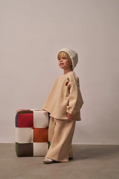 Bej Omuz Nakışlı Asimetrik Detaylı Alt Üst Takım - Resim 2