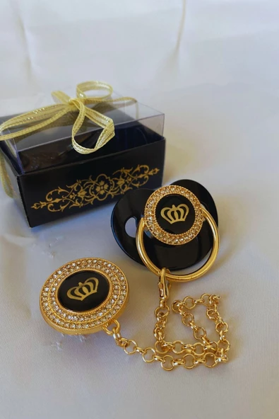 Altın Kaplama Zirkon Taşlı Emzik Ve Emzik Zincir Takımı - Resim 2