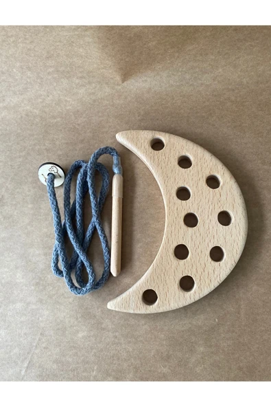 Montessori Eğitici Ahşap Oyuncak – Ay İp Geçirme ürün görseli 1