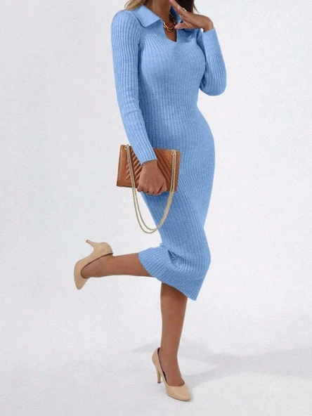 MDB Kadın Siyah Triko Uzun Elbise - Resim 3