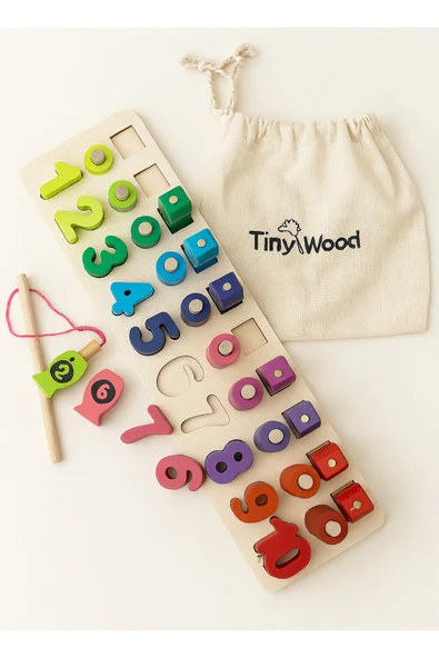 Ahşap Manyetik Olta ile Balık Tutma & Sayı Sıralama Oyunu – Montessori Eğitici Oyuncak (12×41 cm)