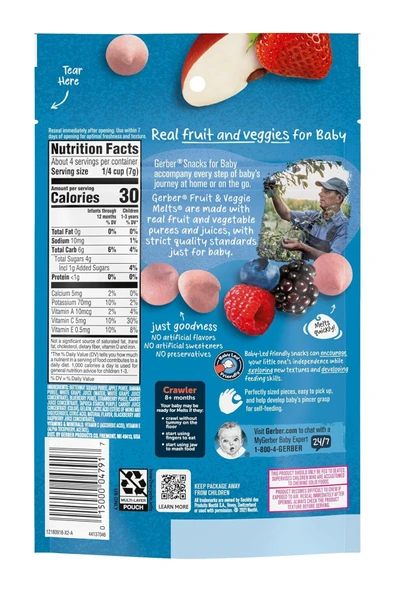 Fruit & Veggie Melts, Very Berry Blend, Karışık meyveler, 8 ay sonrası, 8+ Months, 1 oz (28 g) - Resim 2