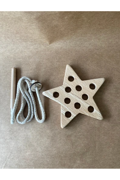 Montessori Ahşap Dikiş Oyuncağı | Yıldız Şekilli Doğal Beceri Oyunu ürün görseli 1