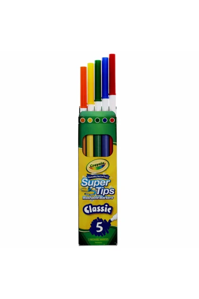 5 Super Tips Washable Markers- Classic Colors- Amerikan-Nontoxic- 5 Yıkanabilir Marker- 3 yaş üzeri - Resim 5