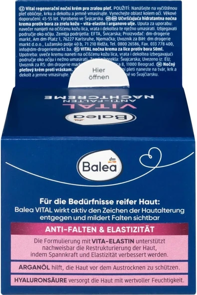 Anti Falten Nachtcreme Vital, 50 ml Kırışıklık karşıtı gece kremi Vita-Elastin ve argan yağı ile - Resim 5