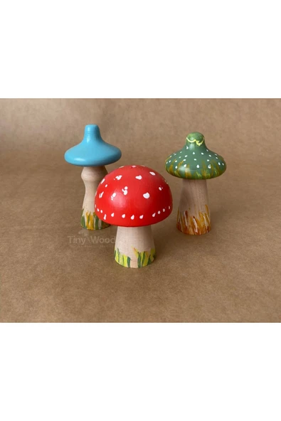 Waldorf  Doğal Ahşap Mantar Oyuncak Seti 3 lü - 4