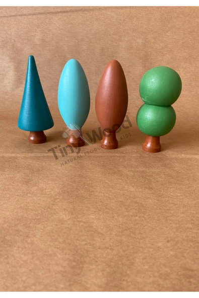 Ahşap Waldorf Orman Seti - 4'lü Ağaç Seti Ahşap Eğitsel  Oyuncak - 5