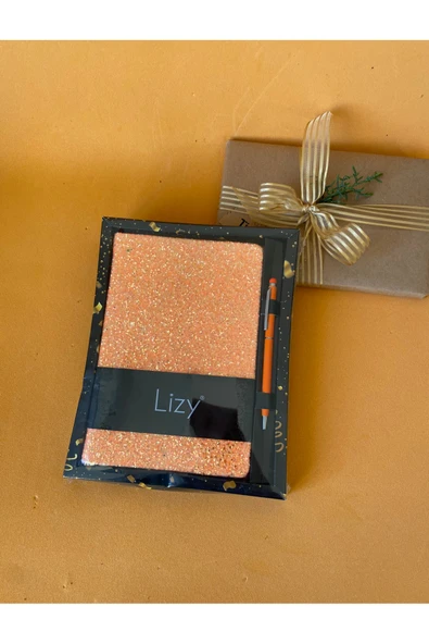 Simli Kapaklı Defter, Makyaj / Kalem Çantası ve 1 Adet Kalem Hediyelik Set - 2