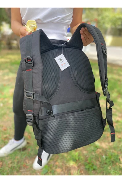 Ergonomik Çok Gözlü Siyah Laptop Sırt Çantası | Orta Boy Su Geçirmez Okul ve Günlük Çanta - 2
