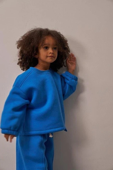 Mavi Omuz Nakışlı Asimetrik Detaylı Alt Üst Takım - Resim 4