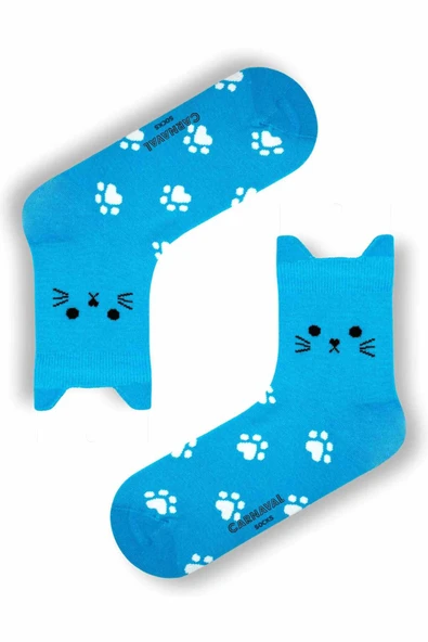 5’li Kedi Şekilli Renkli Çorap Seti | Hediye Kutulu Unisex Pamuklu Çoraplar - 3