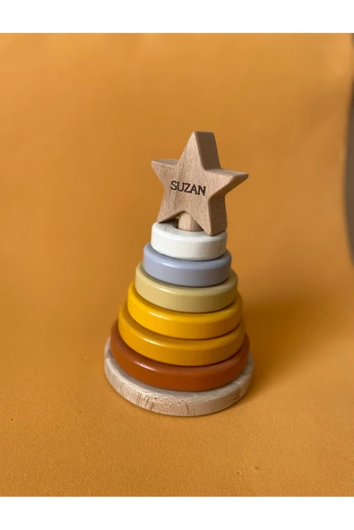 İsme Özel Ahşap Yıldız Halka Kule | Montessori Eğitici Oyuncak & Dekoratif Ahşap Hanoi - 12