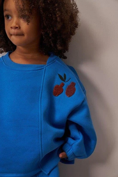 Mavi Omuz Nakışlı Asimetrik Detaylı Alt Üst Takım - Resim 5