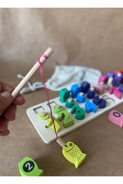 Ahşap Manyetik Olta ile Balık Tutma & Sayı Sıralama Oyunu – Montessori Eğitici Oyuncak (12×41 cm) - 4