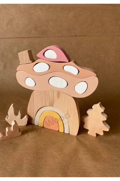 Ahşap oyuncak Mantar Ev Puzzle Eğitsel Oyuncak - 3