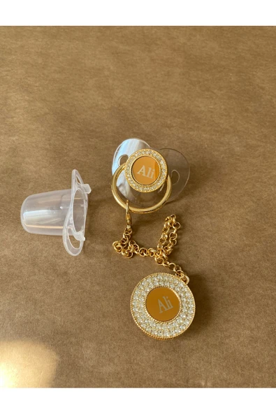 İsme Özel Altın Kaplama Zirkon Taşlı Bebek Emzik Seti (0-6 Ay) | Silikon & Damaklı Şeffaf - 5