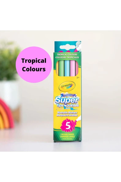 5 Super Tips Washable Markers- Tropical Colors- Amerikan-Nontoxic- 5 Yıkanabilir Marker- 3 yaş üzeri ürün görseli