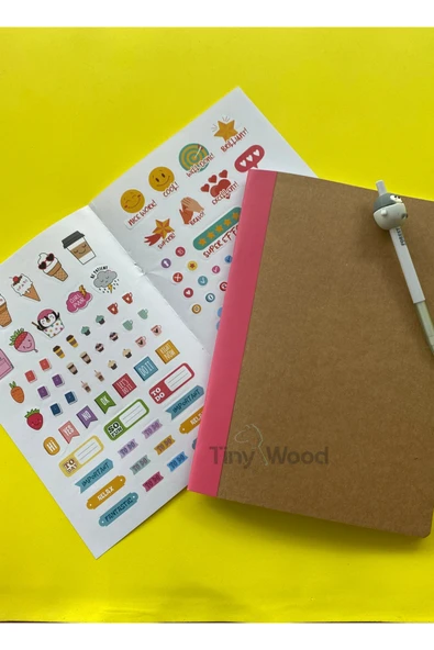 Çizgili Stickerli Kraft Kapak Defter Pembe 18,5*26 50 Yp. Kapağını Sen Tasarla - 2