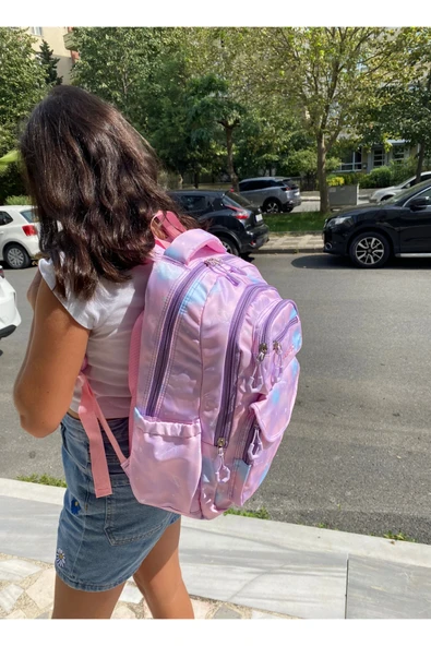 Kız Çocuk İlköğretim Çantası Ultra Hafif Ortopedik Sırt Okul Çantası  (Pembe-Lila-Mor) - 7