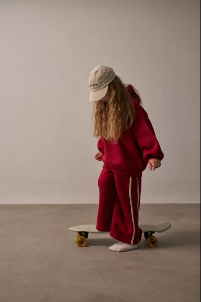 Bordo Hello Nakışlı Alt Üst Takım - Resim 8