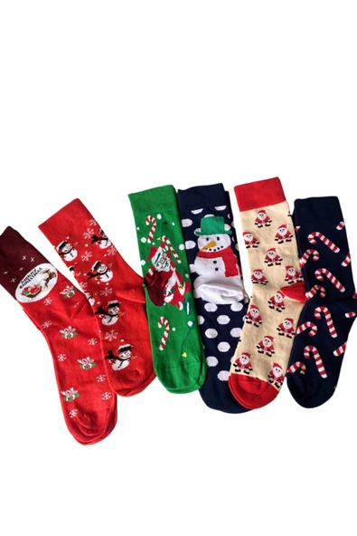 Yılbaşı 6’lı Desenli Çorap Seti | Unisex Hediye Kutulu Kış Temalı Çoraplar - 6