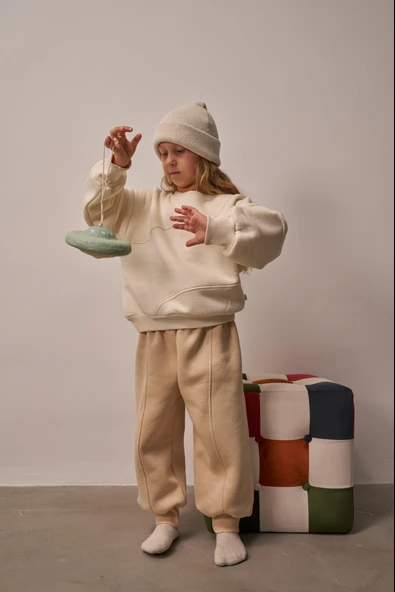 Bej Dikiş Detaylı Eşofman Takım - Resim 6