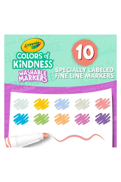 Colors of Kindness - Fine Line- 10 Washable Markers- Amerikan-nontoxic- 10 Yıkanabilir Boya Kalemi - Resim 6