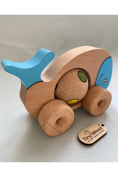 Ahşap Oyuncak Balina Sevimli Mavi Balina Bebek ve Çocuk Oyuncağı - 2